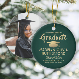 Foto Afstuderen Congrats Modern Green and Gold Keramisch Ornament
