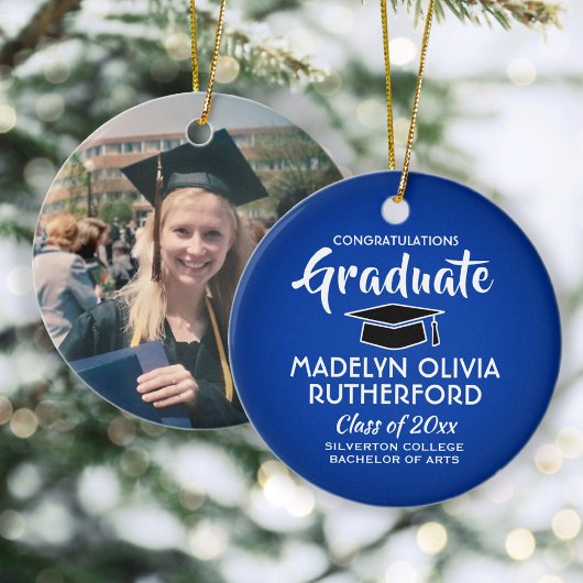 Foto Afstuderen Congrats Royal Blue Black Black Keramisch Ornament