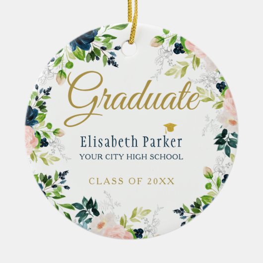 Foto afstuderen elegant gold script class jaar keramisch ornament (Voorkant)