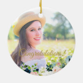 Foto afstuderen elegant gold script class jaar keramisch ornament (Achterkant)