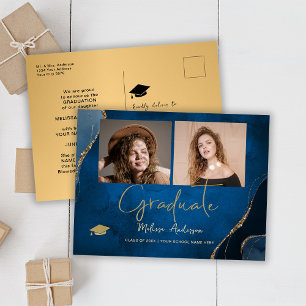 Foto Afstuderen Elegant Navy Blue aankondiging Briefkaart