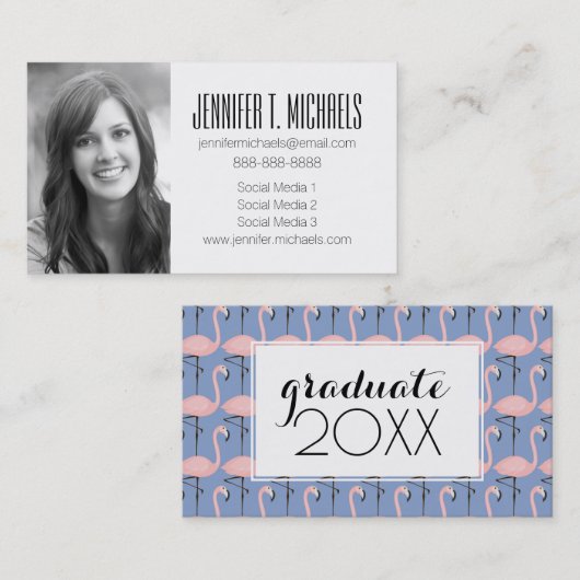 Foto Afstuderen | Flamingo patroon van aanbestedin Contactkaartje (Voorkant / Achterkant)