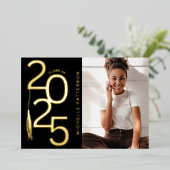 Foto afstuderen goud klas 2025 folie uitnodiging (Staand Voorkant)