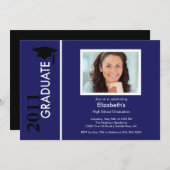 Foto Afstuderen Invitation Classy Blue & Black Kaart (Voorkant / Achterkant)