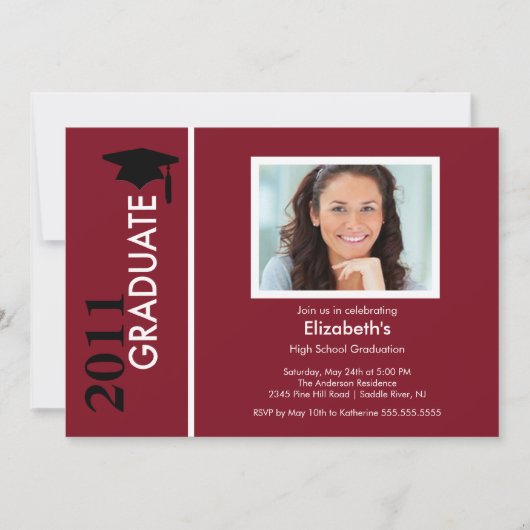 Foto Afstuderen Invitation Classy Burgundy Black Kaart (Voorkant)