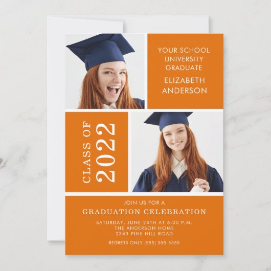 Foto Afstuderen Invitation ~Classy Oranje & White Kaart (Voorkant)