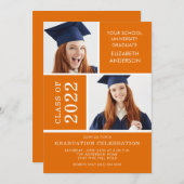 Foto Afstuderen Invitation ~Classy Oranje & White Kaart (Voorkant / Achterkant)