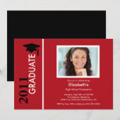Foto Afstuderen Invitation Classy Red & Black Kaart (Voorkant / Achterkant)
