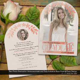 Foto Afstuderen Invitation Roos Gold Floral Kaart