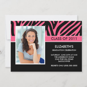 Foto Afstuderen Invitation ~Trendy Pink Zebra Kaart