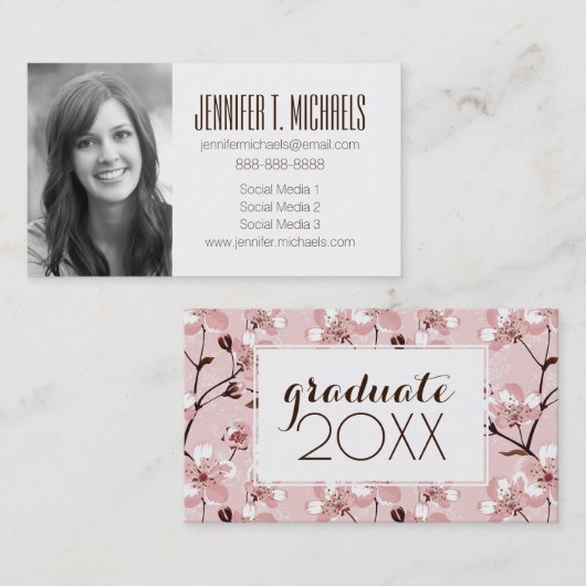 Foto Afstuderen | Kerry Blossom Flowers Pattern Contactkaartje (Voorkant / Achterkant)