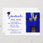 Foto Afstuderen, Klasse van 2024 Blue Invitation Kaart (Voorkant / Achterkant)