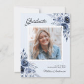 Foto Afstuderen marineblauwe bloemen Dank u Bedankkaart (Achterkant)