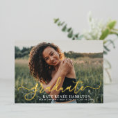 Foto afstuderen Moderne Gold Script Graduation Par Folie Uitnodiging (Staand Voorkant)