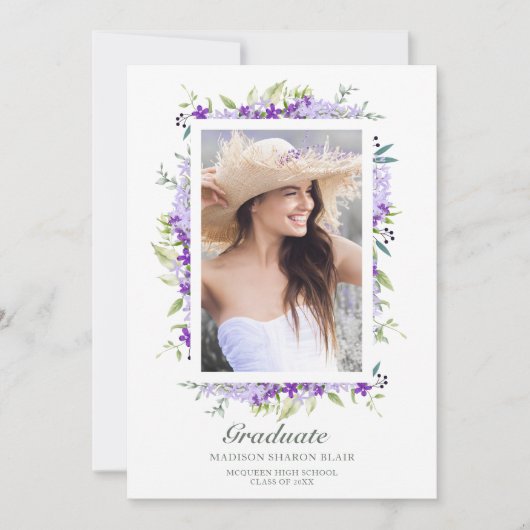 Foto afstuderen Paarse schaduwen bloemen & filiale Kaart (Voorkant)