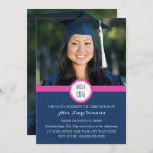 Foto Afstuderen Party Uitnodiging Blauw Roze (Voorkant / Achterkant)