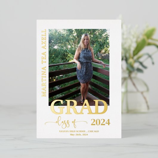 Foto Afstuderen Real Gold Foil Aankondiging (Staand Voorkant)