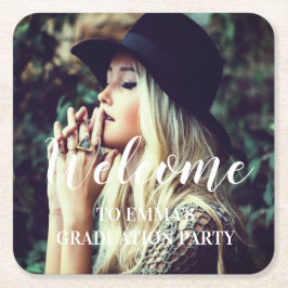 Foto Afstuderen Typografie Party Favor Vierkante Kartonnen Onderzetter