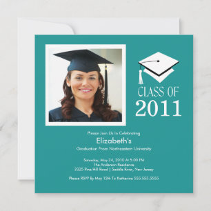 Foto Afstuderen Uitnodiging Classy Turquoise White