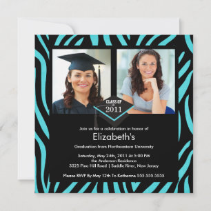 Foto Afstuderen Uitnodiging Turquoise Zebra Print