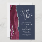 Foto Agate Burgundy Silver Navy Save the Date (Voorkant)
