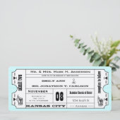 Foto Aqua Modern Typography Ticket Wedding Kaart (Staand voorkant)