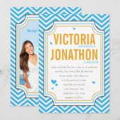 Foto Aqua Yellow Zig Zag Typography Wedding Kaart (Voorkant / Achterkant)