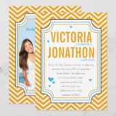 Foto Aqua Yellow Zig Zag Typography Wedding Kaart (Voorkant / Achterkant)