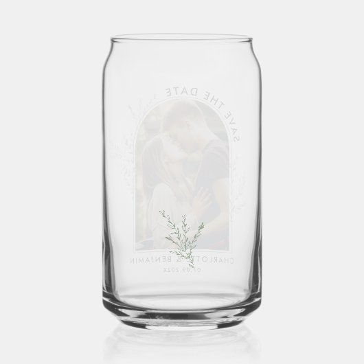 Foto Arch Bruiloft Keepsake De datum opslaan Blikvorm Glas (Achterkant)