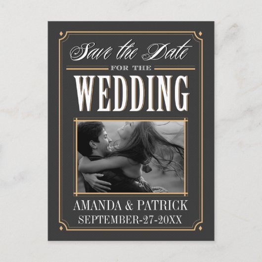 Foto Art Deco Bruiloft Save The Date Kaarten (Voorkant)