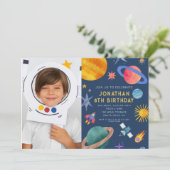 Foto Astronaut Planeten Space Boy Verjaardag Kaart (Staand voorkant)