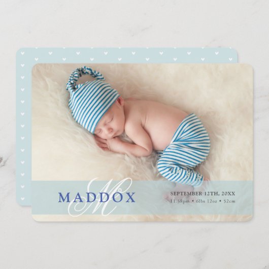 FOTO BABY AANKONDIGING initiaal overlay boy blauw (Voorkant / Achterkant)