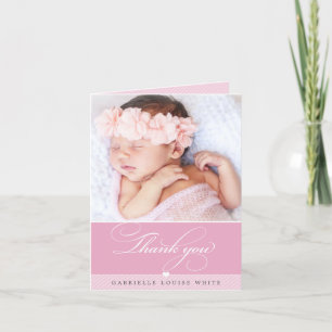 FOTO BABY elegante fancy kalligrafie  roze Bedankkaart