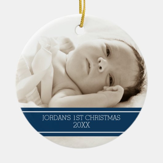 Foto Baby First Kerstornament Blue Keramisch Ornament (Voorkant)