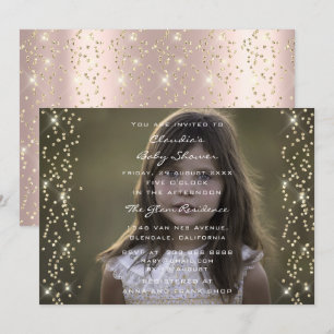 Foto Baby Girl Boy Birthday Roos Gold Confetti Kaart