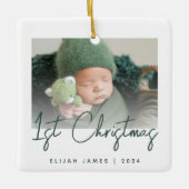 Foto Baby's eerste groene kerstscript Keramisch Ornament (Voorkant)