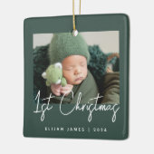 Foto Baby's Eerste Kerst Groen Wit Keramisch Ornament (Links)
