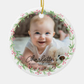 Foto Baby's First Christmas - Schattigee rustieke  Keramisch Ornament (Voorkant)