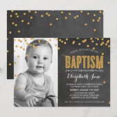 FOTO BAPTISM Gold glitter confetti chalkboard Kaart (Voorkant / Achterkant)