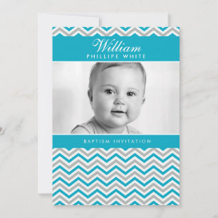 FOTO BAPTISME-INVITATIE : zoete chevron aqua Kaart