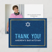 FOTO BAR MITZVAH smart bold dank u denim aqua Bedankkaart (Voorkant / Achterkant)