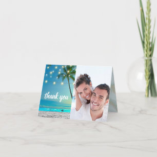 Foto Beach Palms String Lights Weddenschap Harteli Bedankkaart