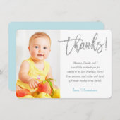 FOTO BEDANKT  zilveren glitter script aqua (Voorkant / Achterkant)