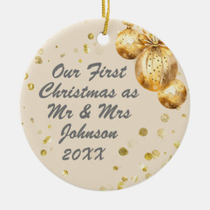 Foto Beige Goud Eerste Kerst Mis Mijn Keramisch Ornament