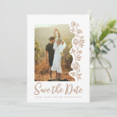 Foto Beige Zand Hand getrokken Rozen QR Code Websi Save The Date (Staand voorkant)