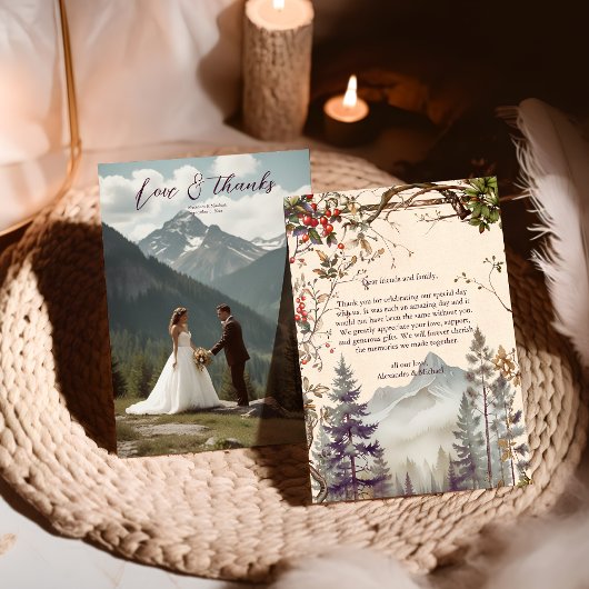 Foto  Bergbos Evergreen Bruiloft Bedankkaart