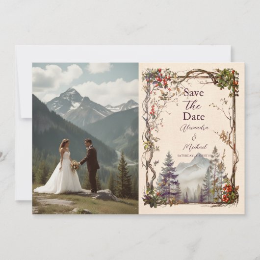 Foto  Bergbos Evergreen Bruiloft Save The Date (Voorkant)