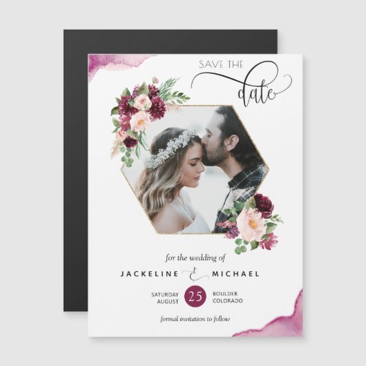 Foto Berry and Blush Wedding Save the Date Magnet (Voorkant / Achterkant)