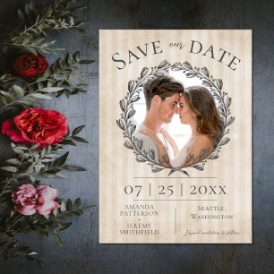 Foto Berry Wreath and Stripes Beige Save The Date