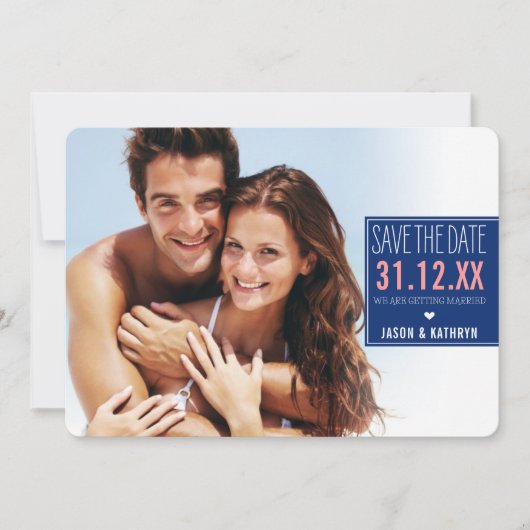 FOTO BESPAAR DE DATUM ombre angled stripe marine k Save The Date (Voorkant)